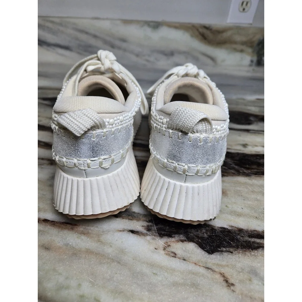 Dolce Vita Dolen Pearl Embellished Platform Sneakers Cream Silver Womens Shoes - Picture 5 of 10